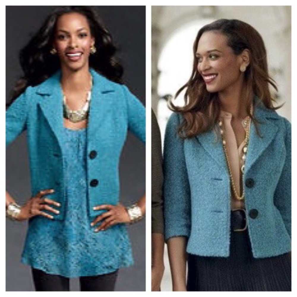 CAbi #186 Boucle Wool jacket in teal is like new